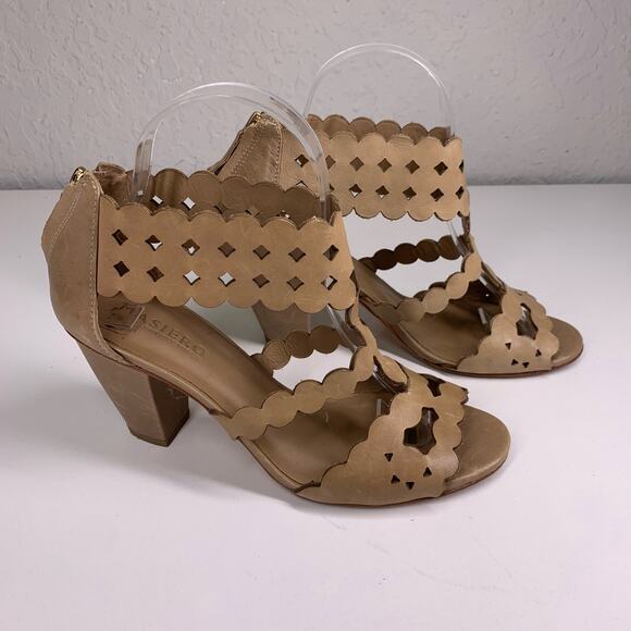 MASIERO Tan Leather Eyelet Strappy‎ Open Toe Heeled Sandals Size 7 - Picture 5 of 10